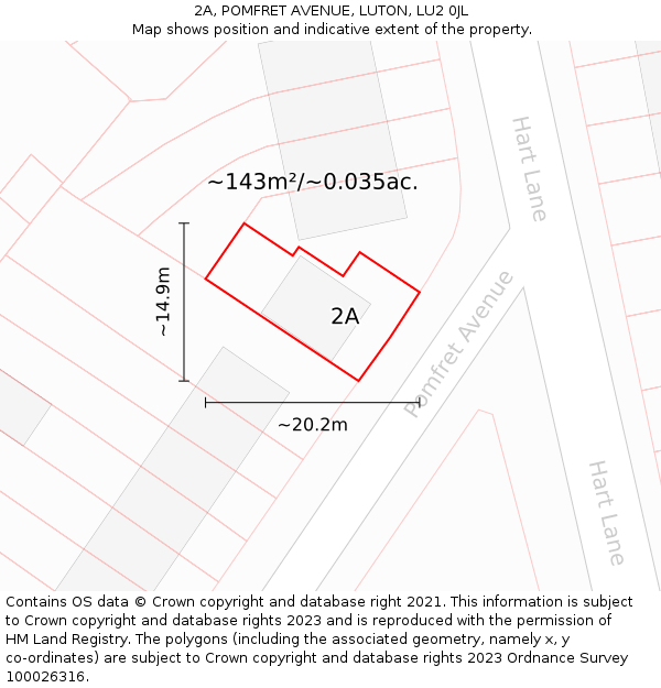 2A, POMFRET AVENUE, LUTON, LU2 0JL: Plot and title map