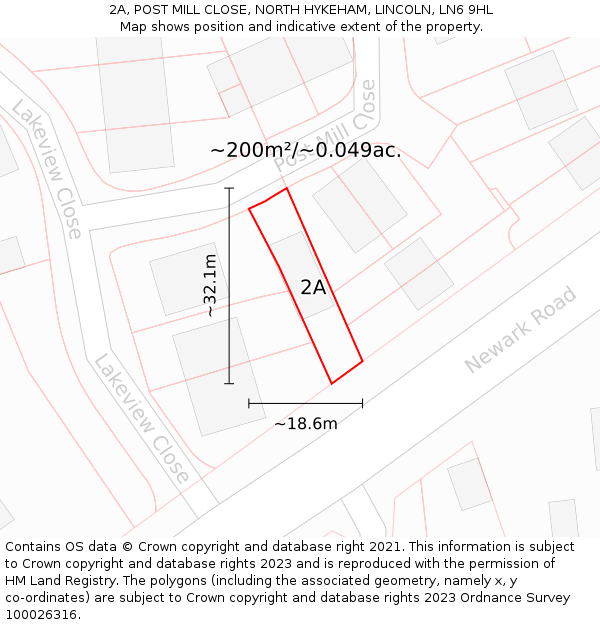 2A, POST MILL CLOSE, NORTH HYKEHAM, LINCOLN, LN6 9HL: Plot and title map