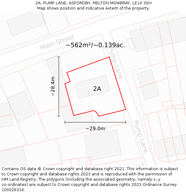 2A, PUMP LANE, ASFORDBY, MELTON MOWBRAY, LE14 3SH: Plot and title map