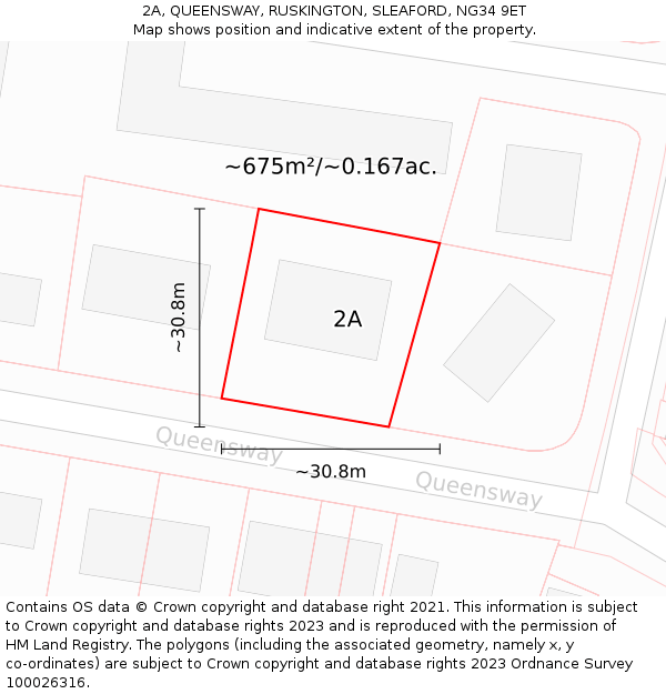 2A, QUEENSWAY, RUSKINGTON, SLEAFORD, NG34 9ET: Plot and title map