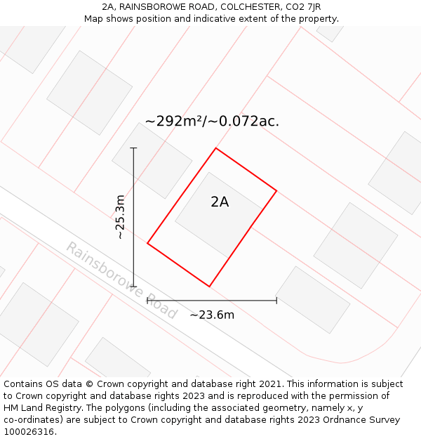 2A, RAINSBOROWE ROAD, COLCHESTER, CO2 7JR: Plot and title map