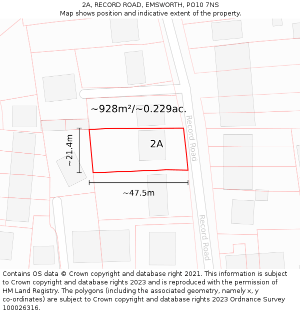 2A, RECORD ROAD, EMSWORTH, PO10 7NS: Plot and title map