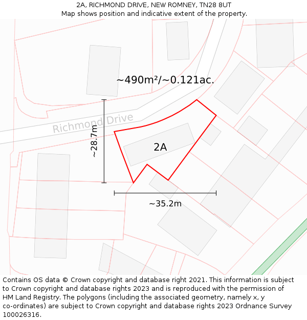 2A, RICHMOND DRIVE, NEW ROMNEY, TN28 8UT: Plot and title map