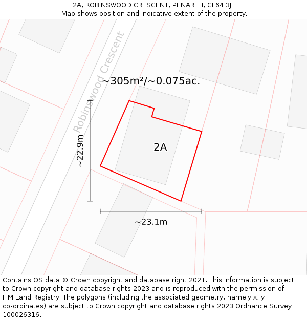 2A, ROBINSWOOD CRESCENT, PENARTH, CF64 3JE: Plot and title map