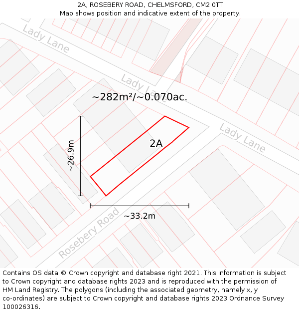 2A, ROSEBERY ROAD, CHELMSFORD, CM2 0TT: Plot and title map