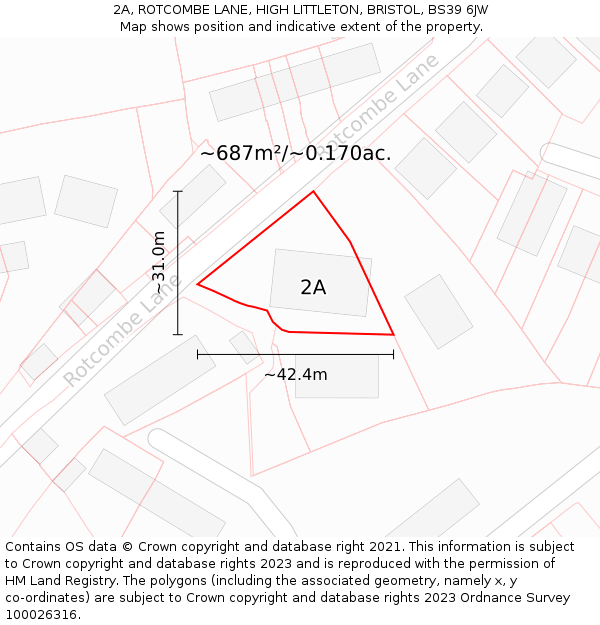 2A, ROTCOMBE LANE, HIGH LITTLETON, BRISTOL, BS39 6JW: Plot and title map