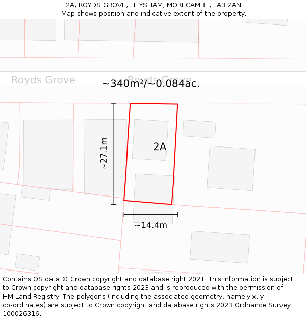 2A, ROYDS GROVE, HEYSHAM, MORECAMBE, LA3 2AN: Plot and title map