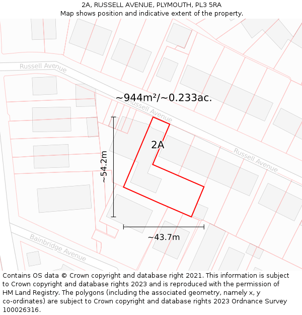 2A, RUSSELL AVENUE, PLYMOUTH, PL3 5RA: Plot and title map