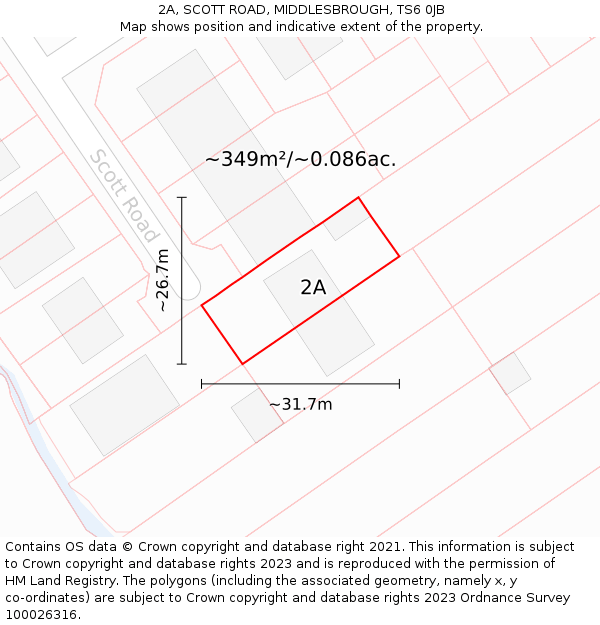 2A, SCOTT ROAD, MIDDLESBROUGH, TS6 0JB: Plot and title map