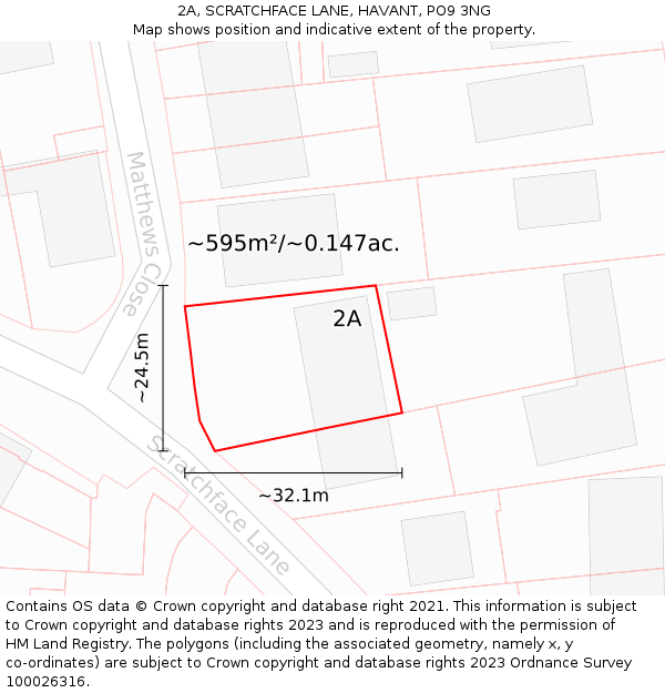 2A, SCRATCHFACE LANE, HAVANT, PO9 3NG: Plot and title map