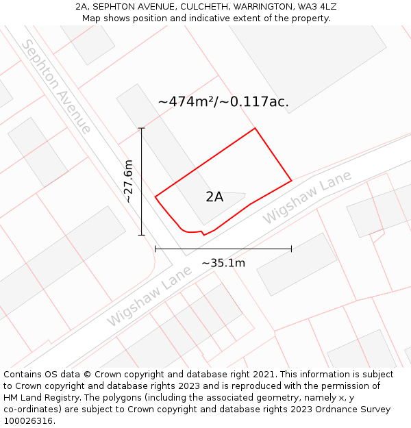 2A, SEPHTON AVENUE, CULCHETH, WARRINGTON, WA3 4LZ: Plot and title map