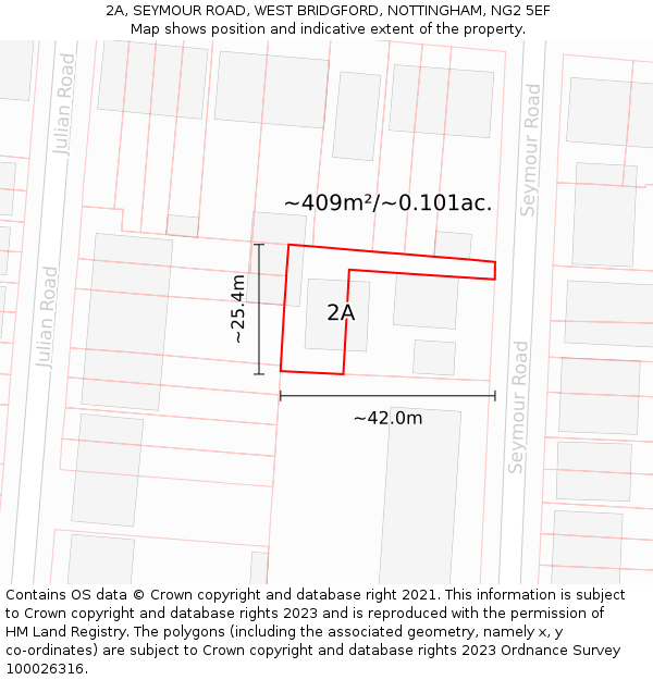 2A, SEYMOUR ROAD, WEST BRIDGFORD, NOTTINGHAM, NG2 5EF: Plot and title map