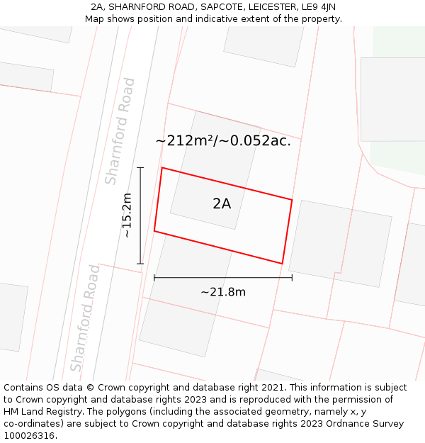 2A, SHARNFORD ROAD, SAPCOTE, LEICESTER, LE9 4JN: Plot and title map