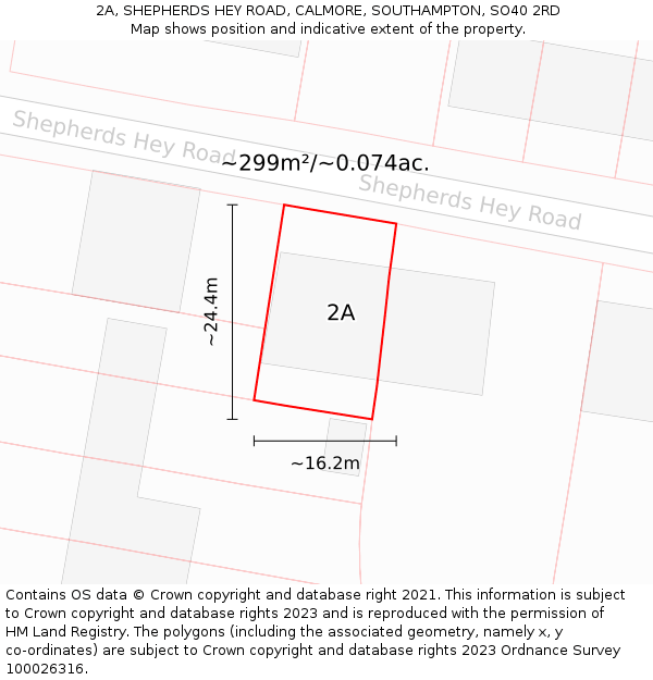 2A, SHEPHERDS HEY ROAD, CALMORE, SOUTHAMPTON, SO40 2RD: Plot and title map