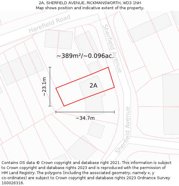 2A, SHERFIELD AVENUE, RICKMANSWORTH, WD3 1NH: Plot and title map