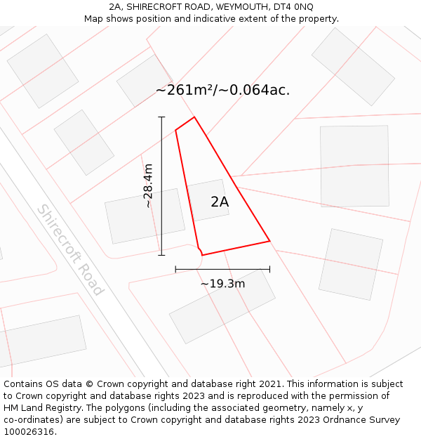 2A, SHIRECROFT ROAD, WEYMOUTH, DT4 0NQ: Plot and title map