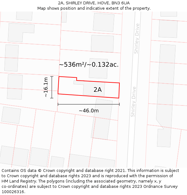 2A, SHIRLEY DRIVE, HOVE, BN3 6UA: Plot and title map