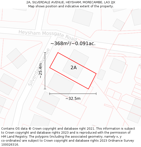 2A, SILVERDALE AVENUE, HEYSHAM, MORECAMBE, LA3 2JX: Plot and title map