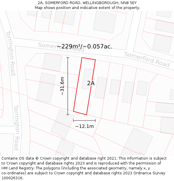 2A, SOMERFORD ROAD, WELLINGBOROUGH, NN8 5EY: Plot and title map