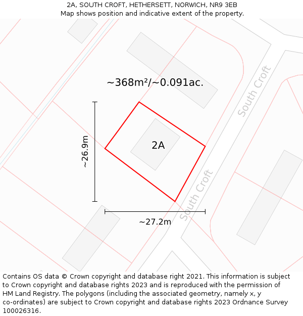 2A, SOUTH CROFT, HETHERSETT, NORWICH, NR9 3EB: Plot and title map