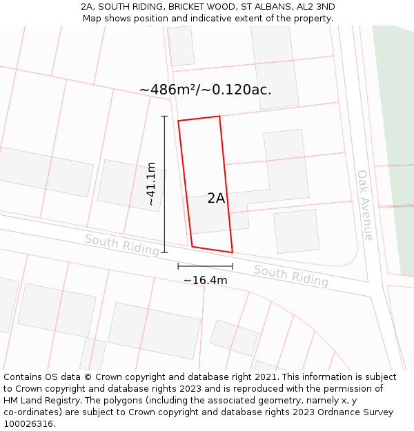 2A, SOUTH RIDING, BRICKET WOOD, ST ALBANS, AL2 3ND: Plot and title map