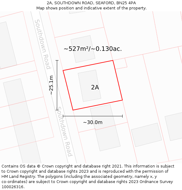 2A, SOUTHDOWN ROAD, SEAFORD, BN25 4PA: Plot and title map