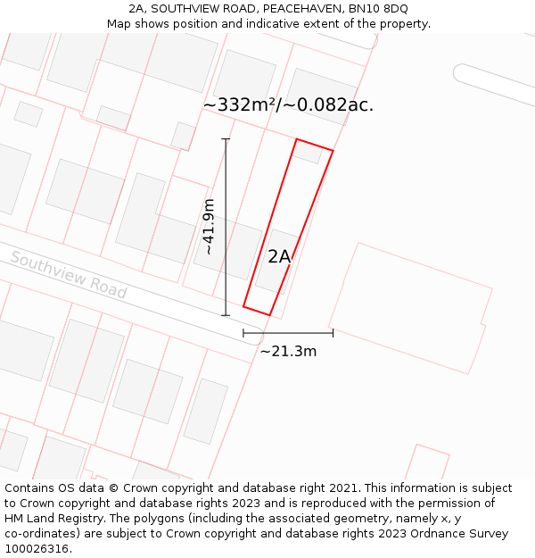 2A, SOUTHVIEW ROAD, PEACEHAVEN, BN10 8DQ: Plot and title map