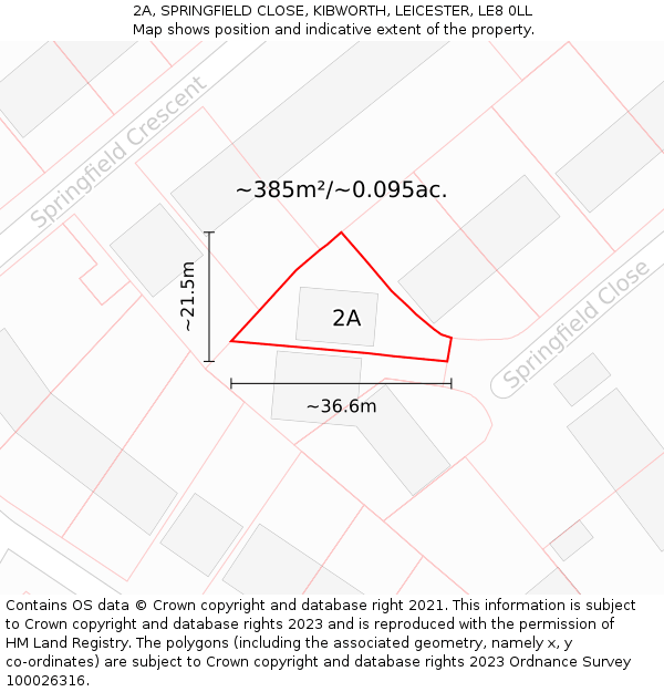2A, SPRINGFIELD CLOSE, KIBWORTH, LEICESTER, LE8 0LL: Plot and title map