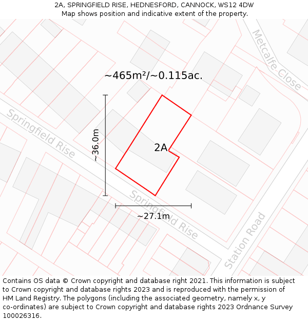 2A, SPRINGFIELD RISE, HEDNESFORD, CANNOCK, WS12 4DW: Plot and title map