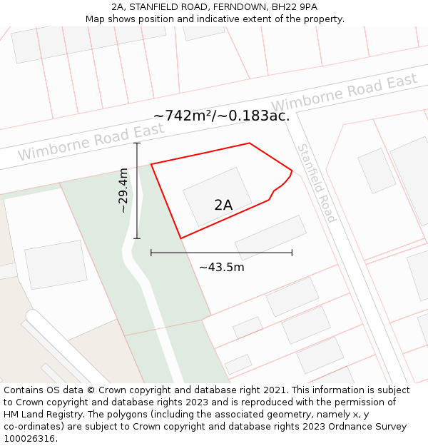 2A, STANFIELD ROAD, FERNDOWN, BH22 9PA: Plot and title map