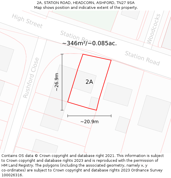 2A, STATION ROAD, HEADCORN, ASHFORD, TN27 9SA: Plot and title map