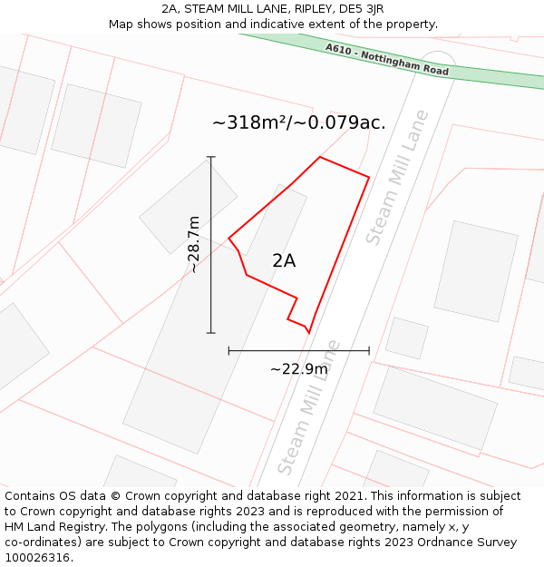 2A, STEAM MILL LANE, RIPLEY, DE5 3JR: Plot and title map