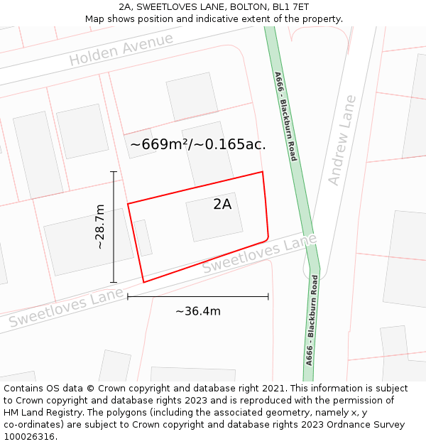 2A, SWEETLOVES LANE, BOLTON, BL1 7ET: Plot and title map