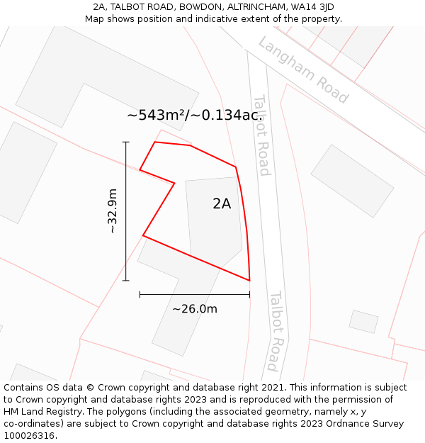 2A, TALBOT ROAD, BOWDON, ALTRINCHAM, WA14 3JD: Plot and title map