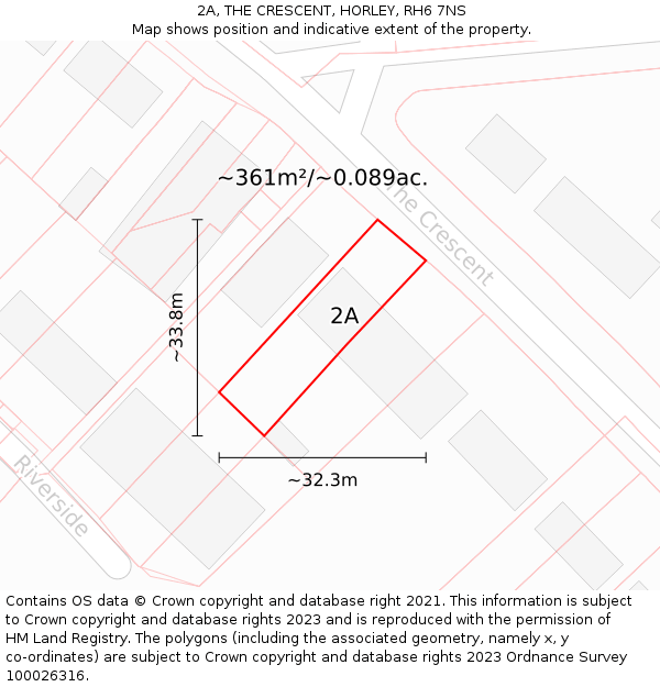 2A, THE CRESCENT, HORLEY, RH6 7NS: Plot and title map