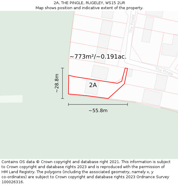 2A, THE PINGLE, RUGELEY, WS15 2UR: Plot and title map