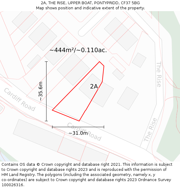 2A, THE RISE, UPPER BOAT, PONTYPRIDD, CF37 5BG: Plot and title map