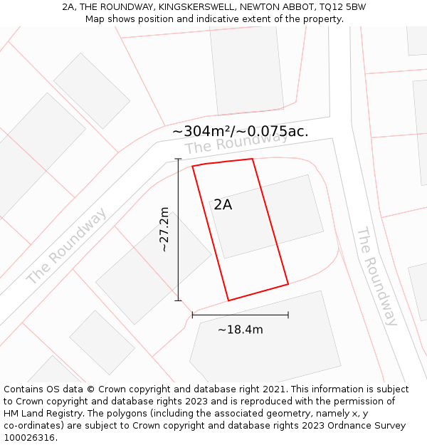 2A, THE ROUNDWAY, KINGSKERSWELL, NEWTON ABBOT, TQ12 5BW: Plot and title map