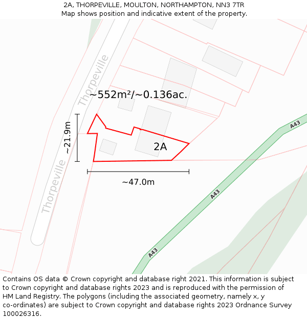 2A, THORPEVILLE, MOULTON, NORTHAMPTON, NN3 7TR: Plot and title map