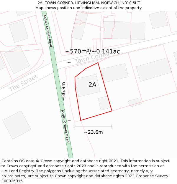 2A, TOWN CORNER, HEVINGHAM, NORWICH, NR10 5LZ: Plot and title map