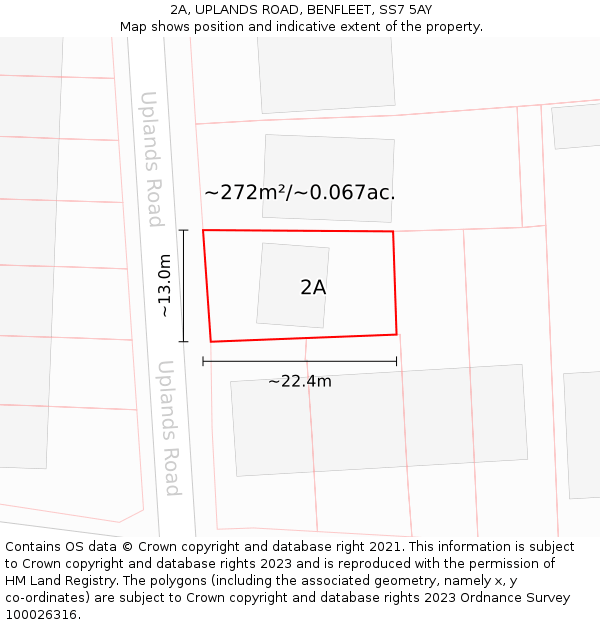 2A, UPLANDS ROAD, BENFLEET, SS7 5AY: Plot and title map