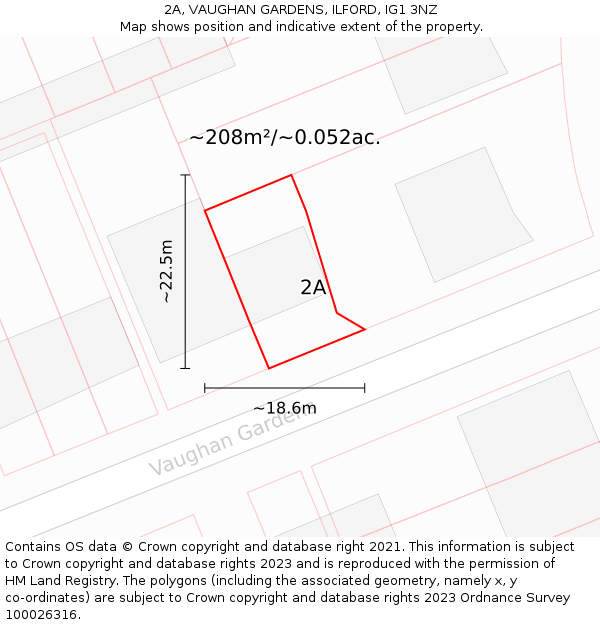 2A, VAUGHAN GARDENS, ILFORD, IG1 3NZ: Plot and title map