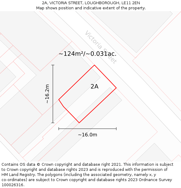 2A, VICTORIA STREET, LOUGHBOROUGH, LE11 2EN: Plot and title map
