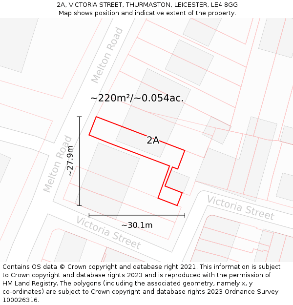 2A, VICTORIA STREET, THURMASTON, LEICESTER, LE4 8GG: Plot and title map