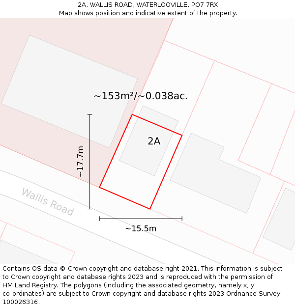 2A, WALLIS ROAD, WATERLOOVILLE, PO7 7RX: Plot and title map