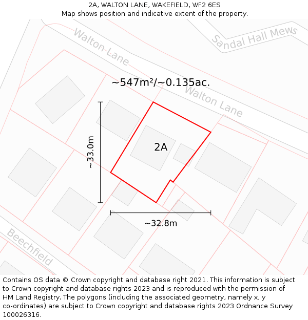 2A, WALTON LANE, WAKEFIELD, WF2 6ES: Plot and title map