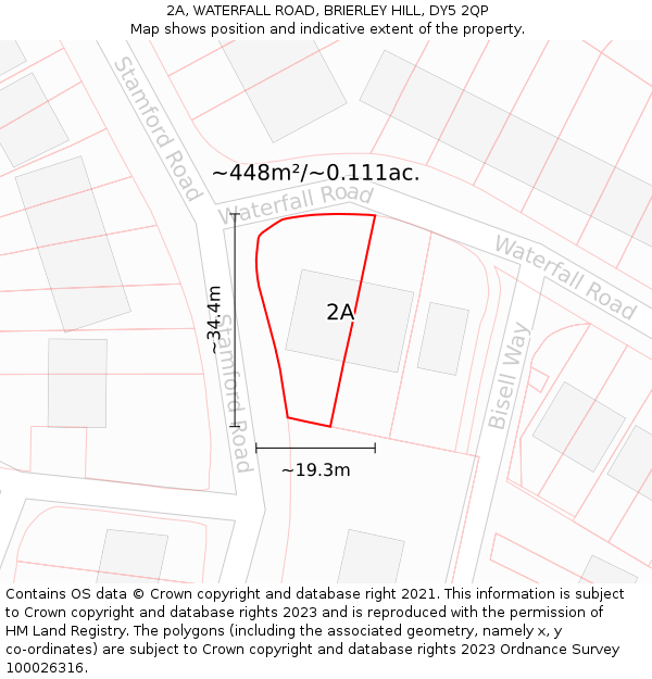 2A, WATERFALL ROAD, BRIERLEY HILL, DY5 2QP: Plot and title map