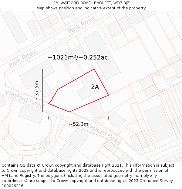 2A, WATFORD ROAD, RADLETT, WD7 8JZ: Plot and title map