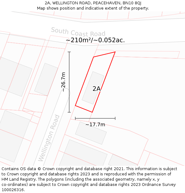 2A, WELLINGTON ROAD, PEACEHAVEN, BN10 8QJ: Plot and title map