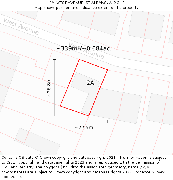 2A, WEST AVENUE, ST ALBANS, AL2 3HF: Plot and title map